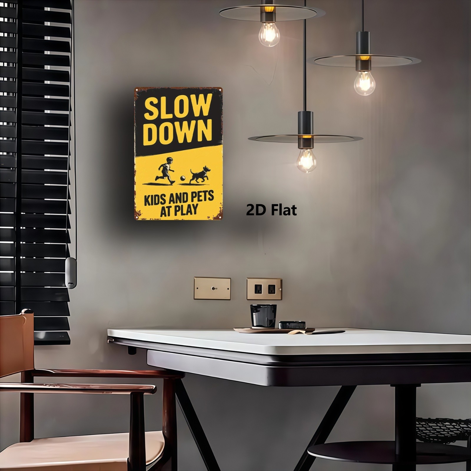 Vintage ”Slow Down Kids Pets At Play” Metal Tin Sign Home Yard Safety Decor