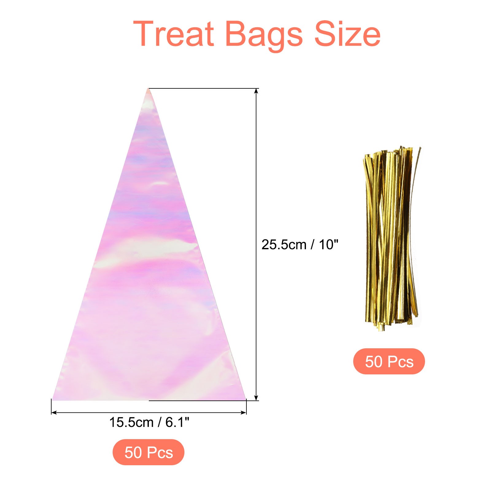 50Pcs Treat Bags Cone 6 Inch Length 10 Inch Height Rainbow Tone