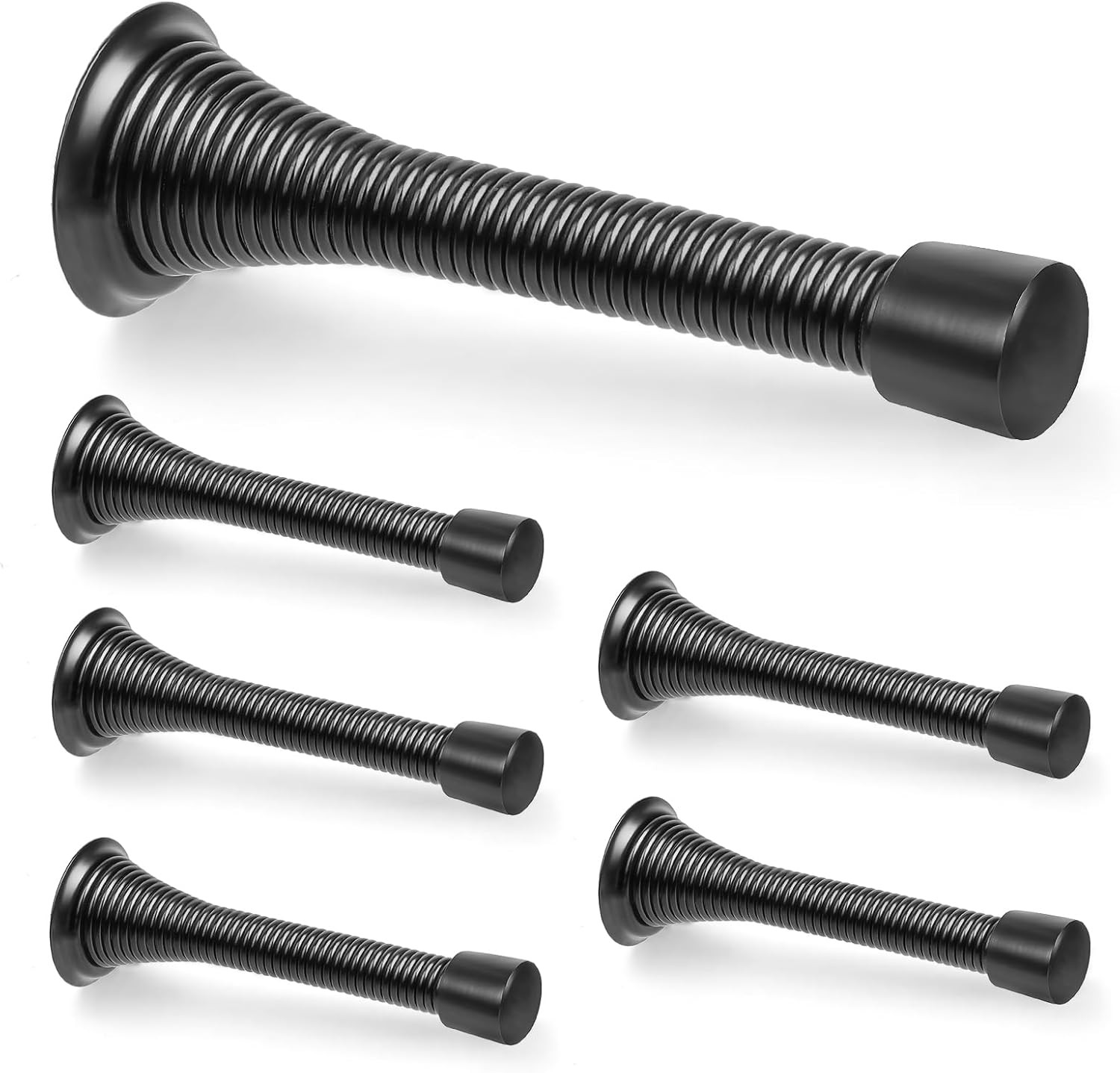 6 Pack Black Spring Door Stops, 3-1/4″ Heavy Duty Wall Mount Door Stoppers, Flex