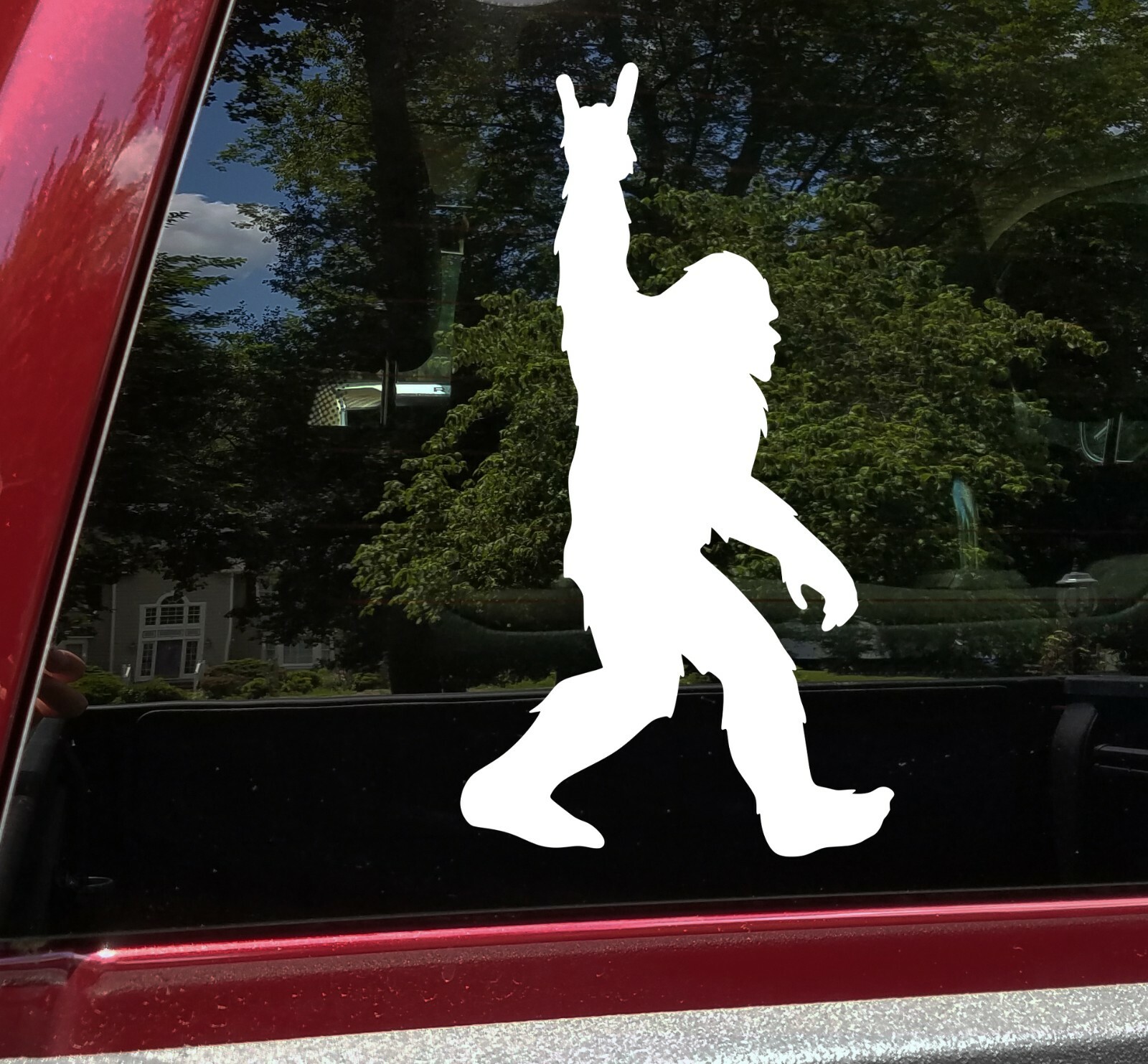 Bigfoot Metal Horns Vinyl Decal – Hand Devil Sign Sasquatch – Die Cut Sticker