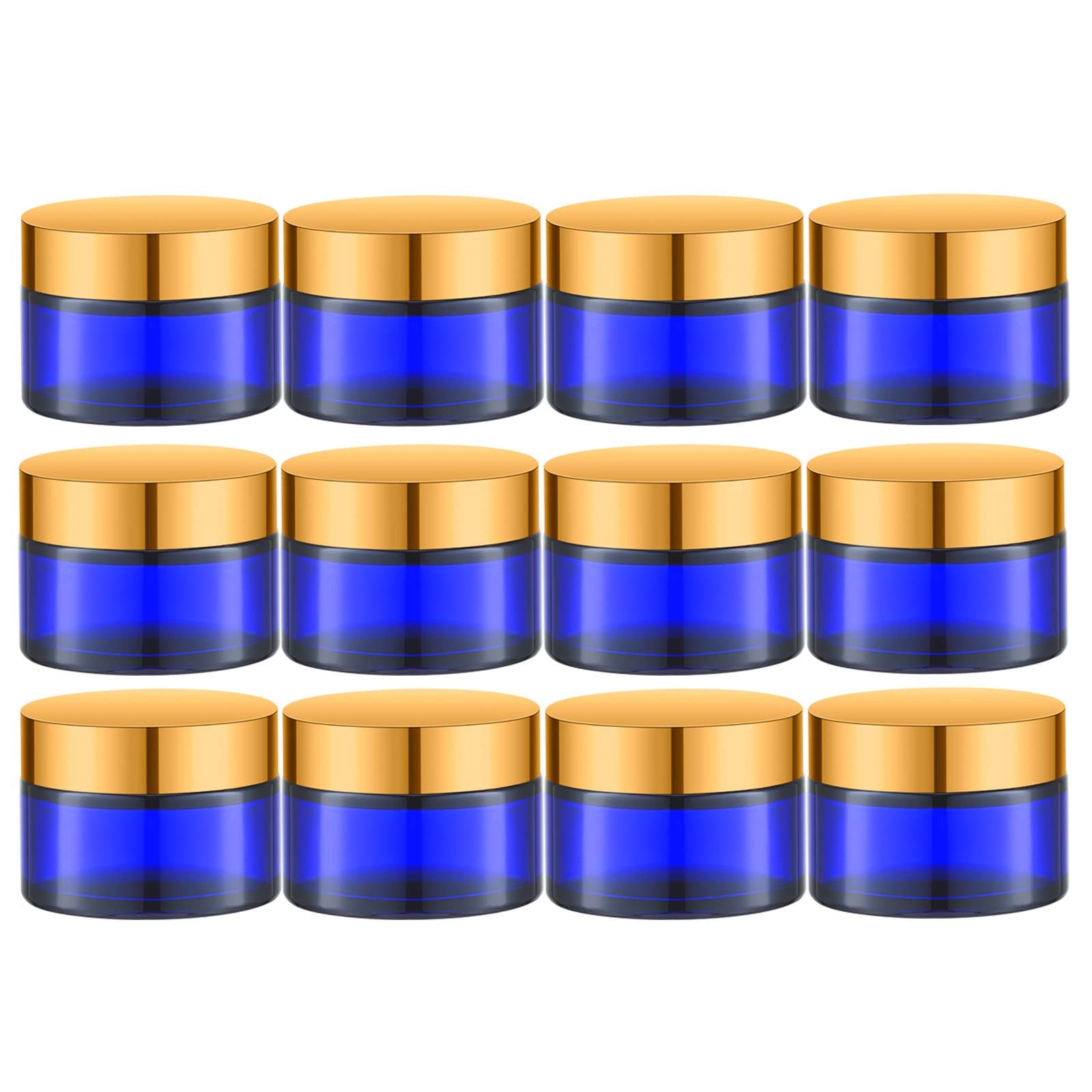 Iron Bill 1 Oz Cobalt Blue Round Glass Jars Inner Liners And Gold Lids12Pcs