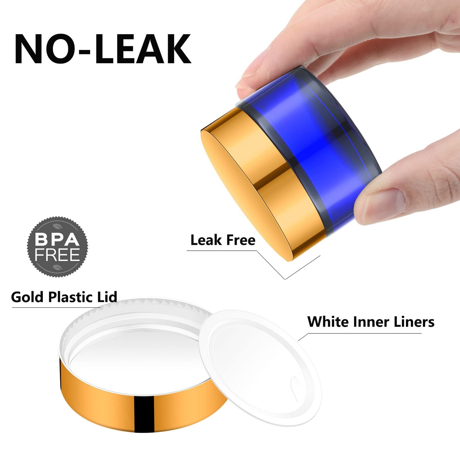 Iron Bill 1 Oz Cobalt Blue Round Glass Jars Inner Liners And Gold Lids12Pcs