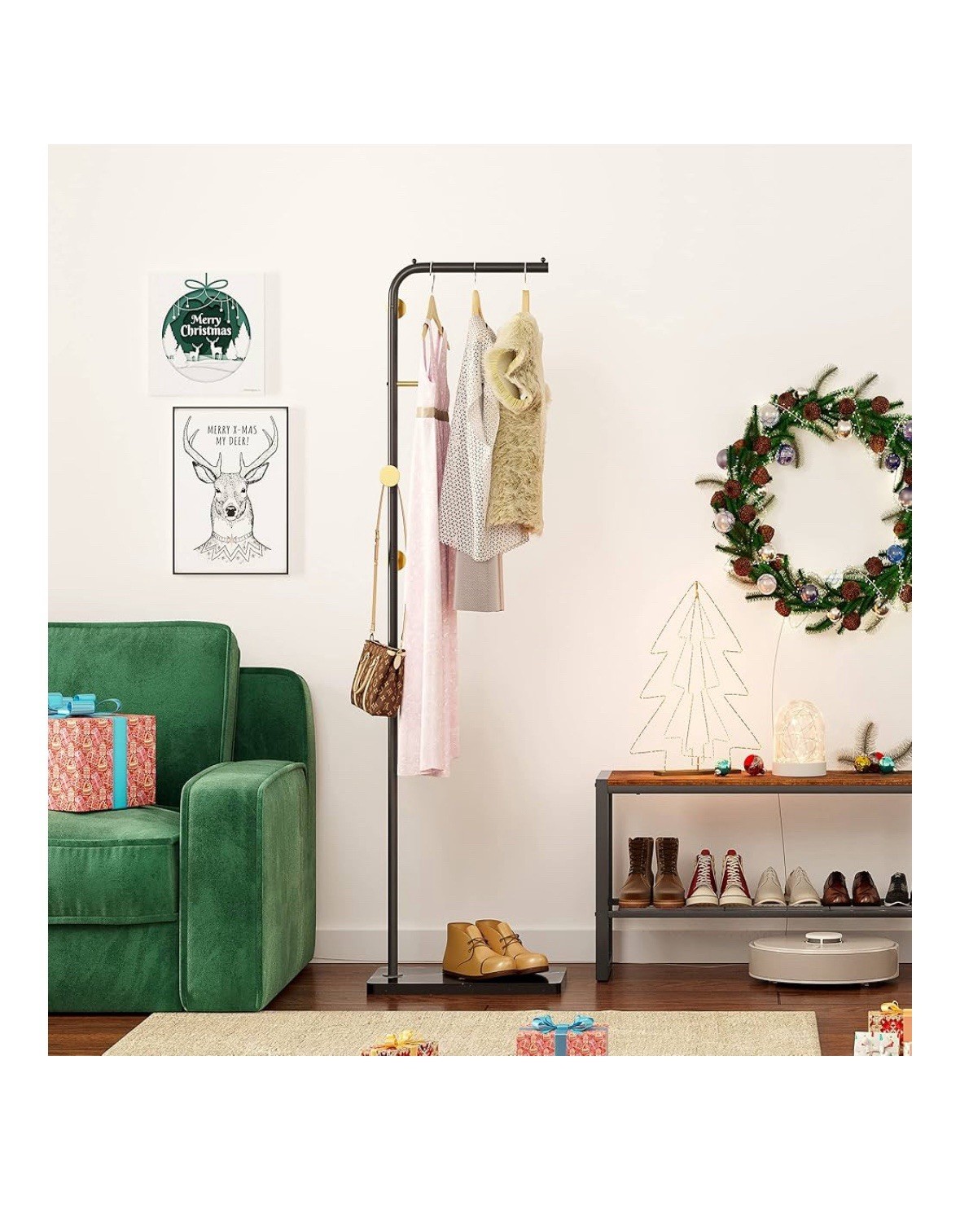 HOMEFORT Metal Coat Rack, Modern Coat Tree with 3 Hooks, L Shaped Coat Hanger…