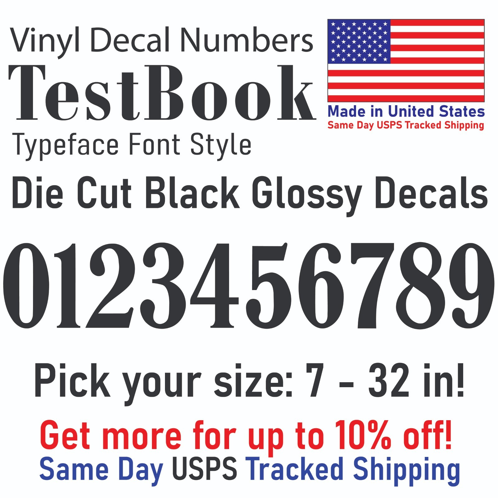 0-10 7″-32″ Big Size Vinyl Die Cut Decal Numbers (Black), 6Yrs Outdoor Film