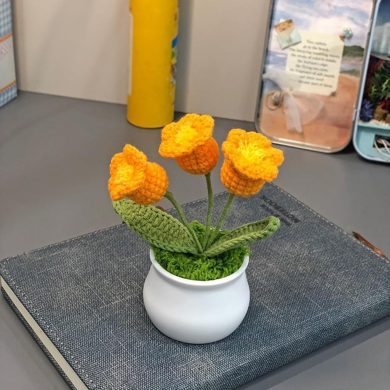 Crocheted Potted Flower Realistic Home Decor Perfect Gift All Occasions New