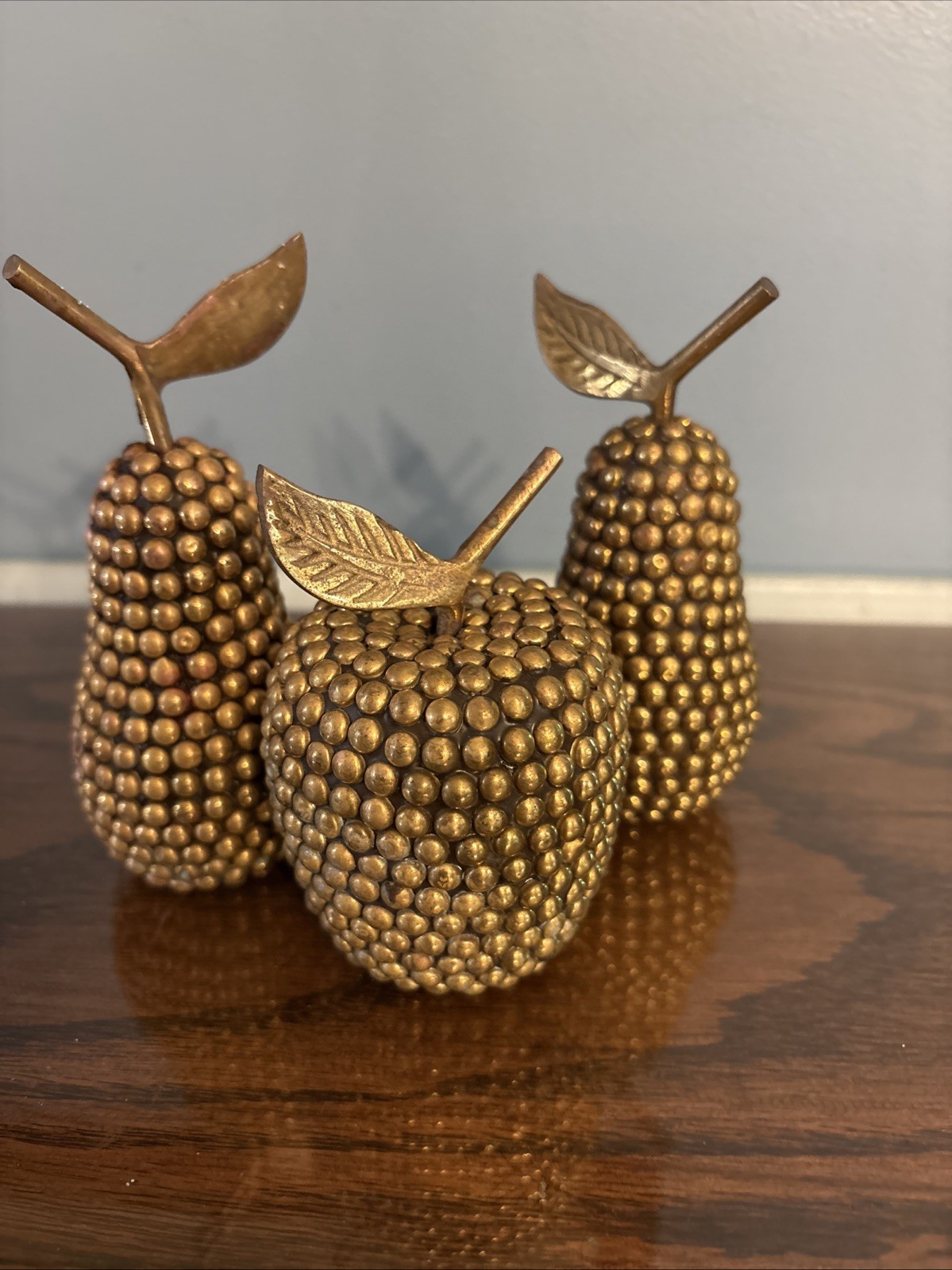 Vintage Gold Studded Brass Apple and Pear Set of 3