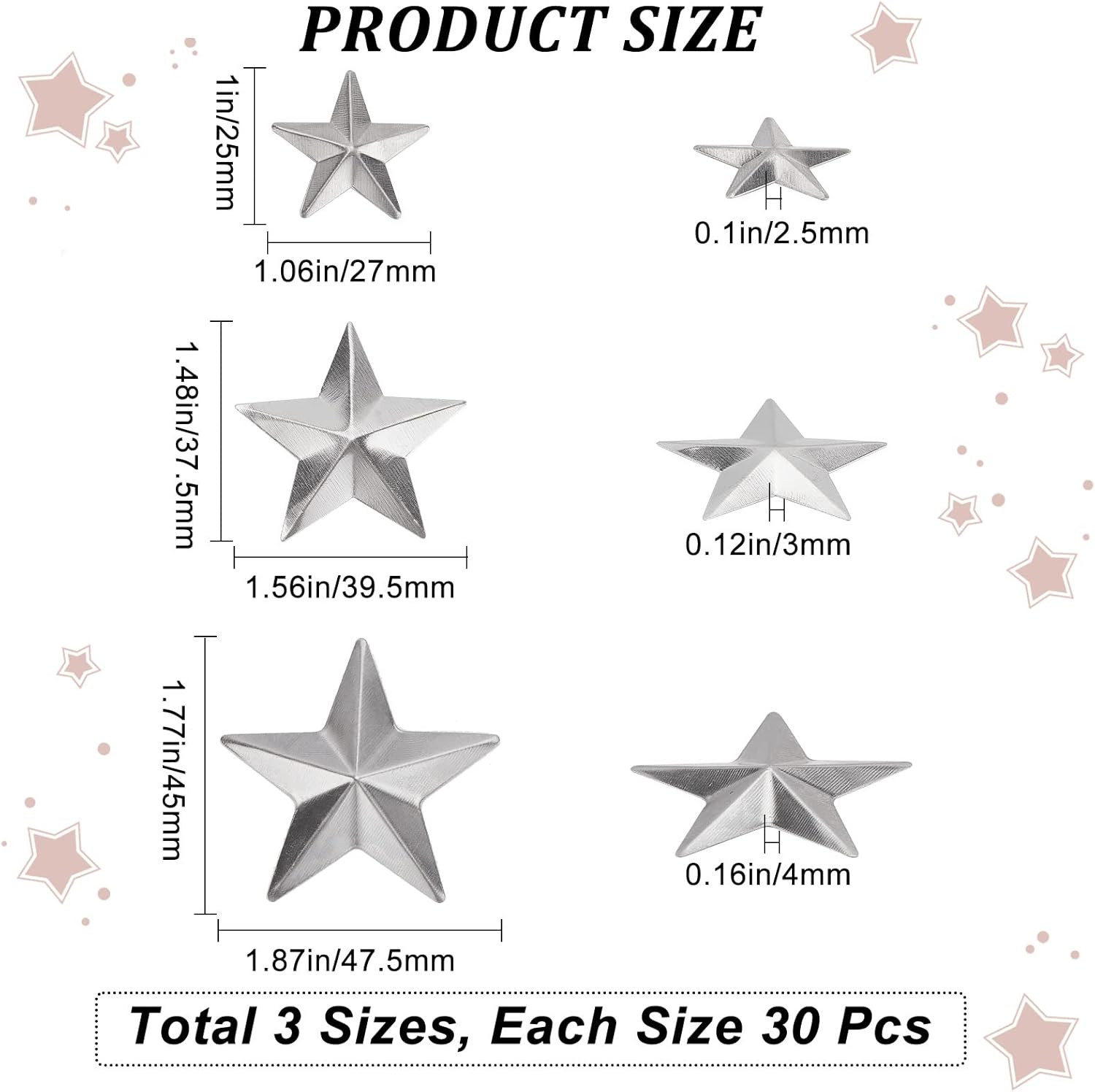 GORGECRAFT 90PCS 3 Sizes Metal Barn Star Rustic Three Dimensional Bulk Unfinishe