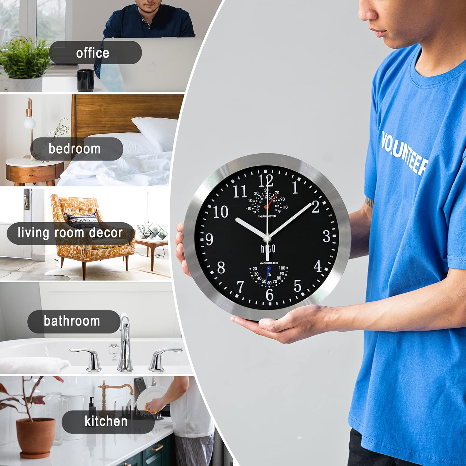 10 Inch Silent Wall Clock Battery Operated Non Ticking Glass Cover Silver Alumin
