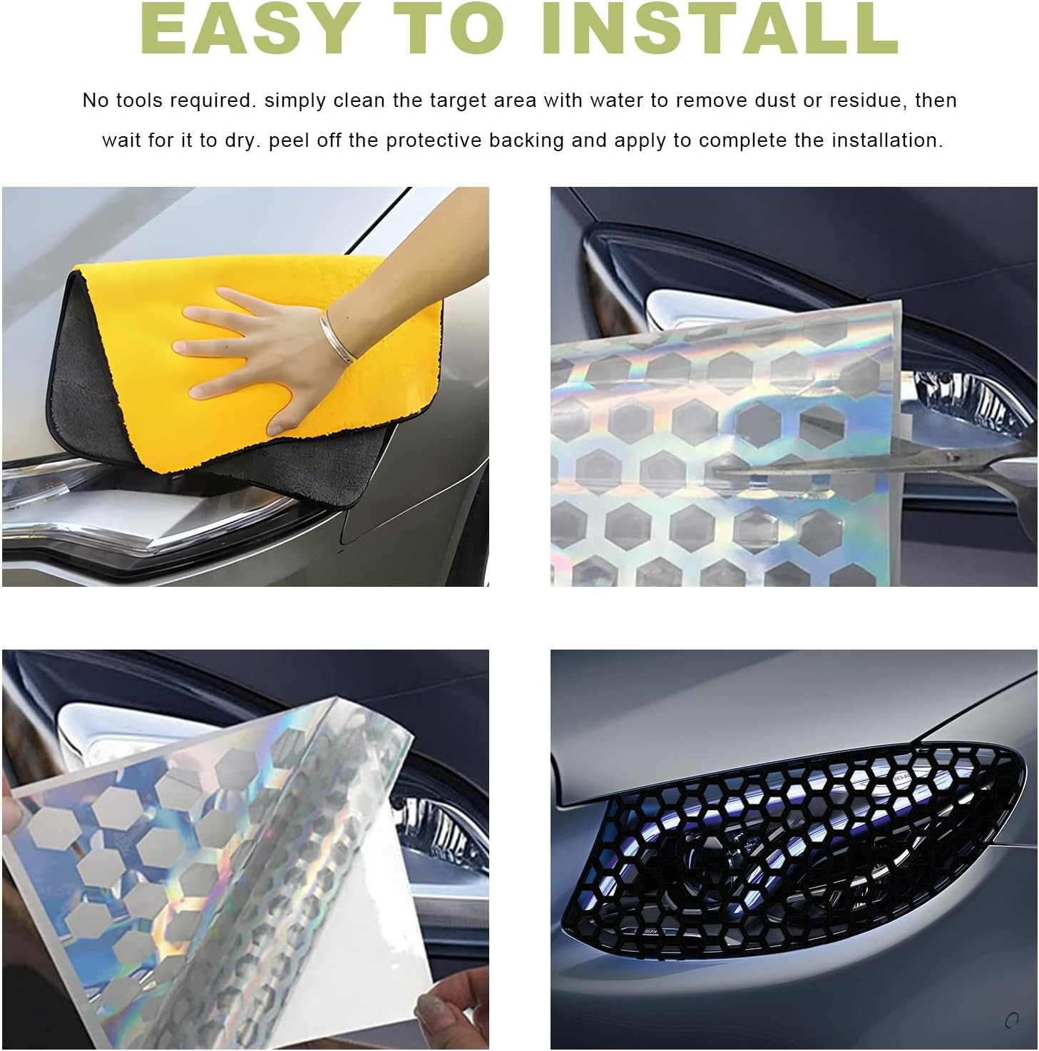 2PCS Bright Black Car Tail Light Honeycomb Tint Film Sticker DIY Cover 18.9×11.8