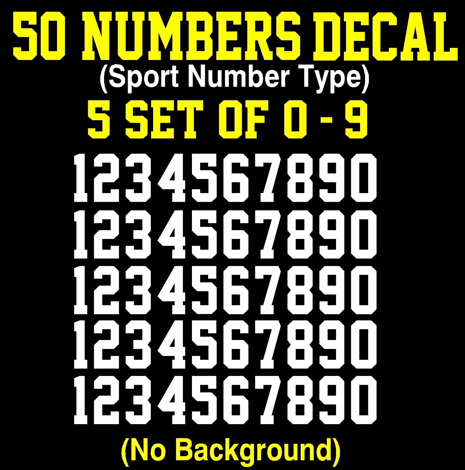 0-9 Numbers Vinyl Sticker Decal Sheet , 50 Total Numbers, Sport Number Type