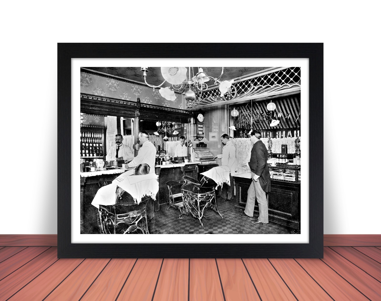Framed c.1900 NEW YORK CITY L.C. Wiseman Barbershop Photo Picture 8×10 11×14 W11