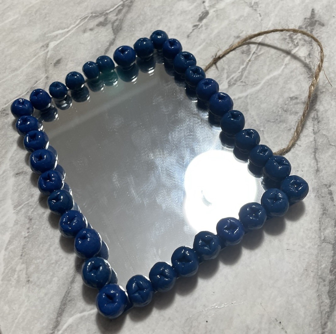 Handmade Mini Ceramic Blueberries Bordered Mirror 4X4in