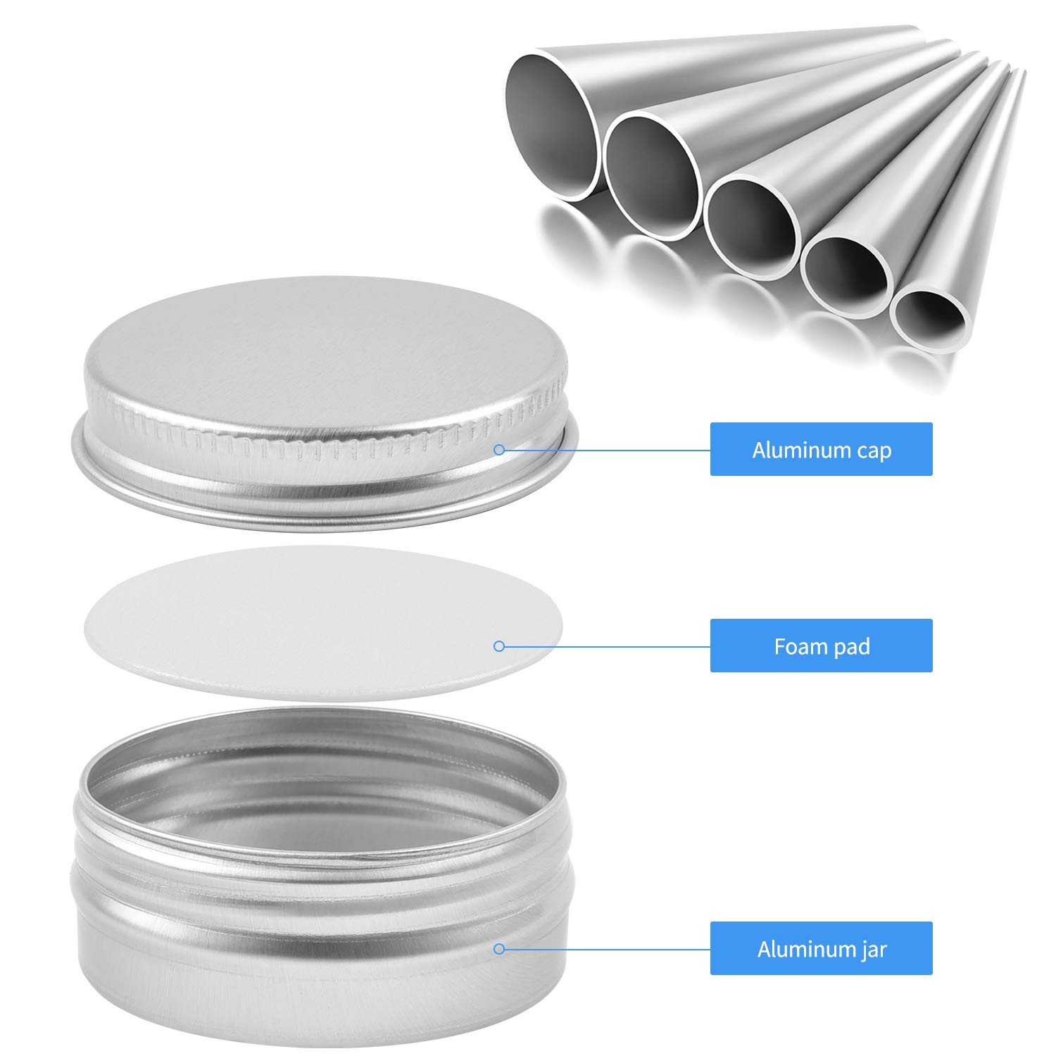 Aluminum Tin Cans, 24PCS 1/2 Oz Metal Round Containers Screw 1/2oz, silver