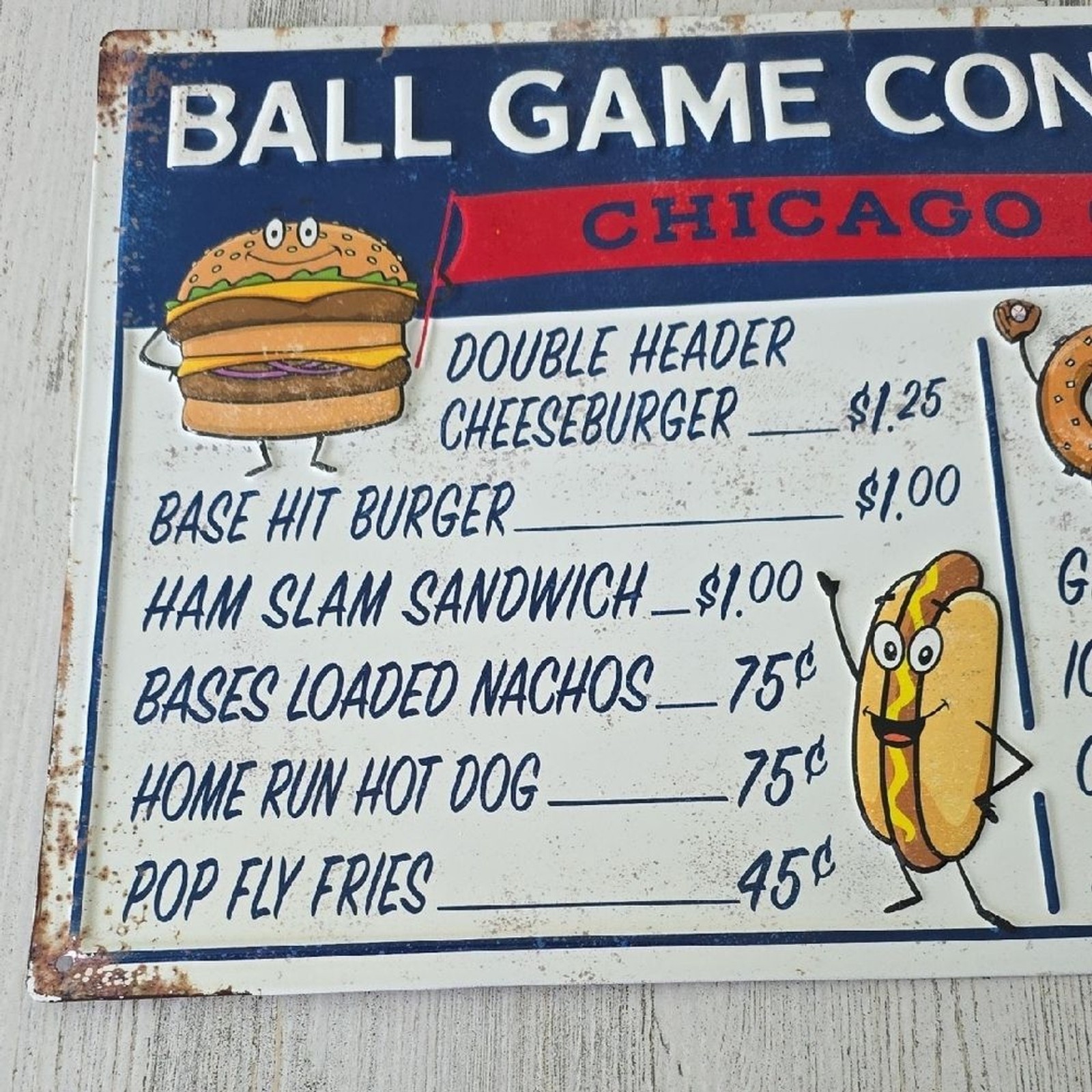 Chicago Cubs MLB Ball Game Concessions Metal Sign Blue White Red 17″ X 10″