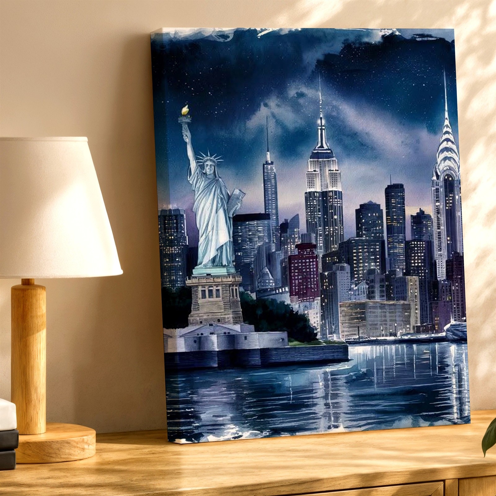 Wall Art New York City Skyline Statue of Liberty Nightscape Canvas Print Decor
