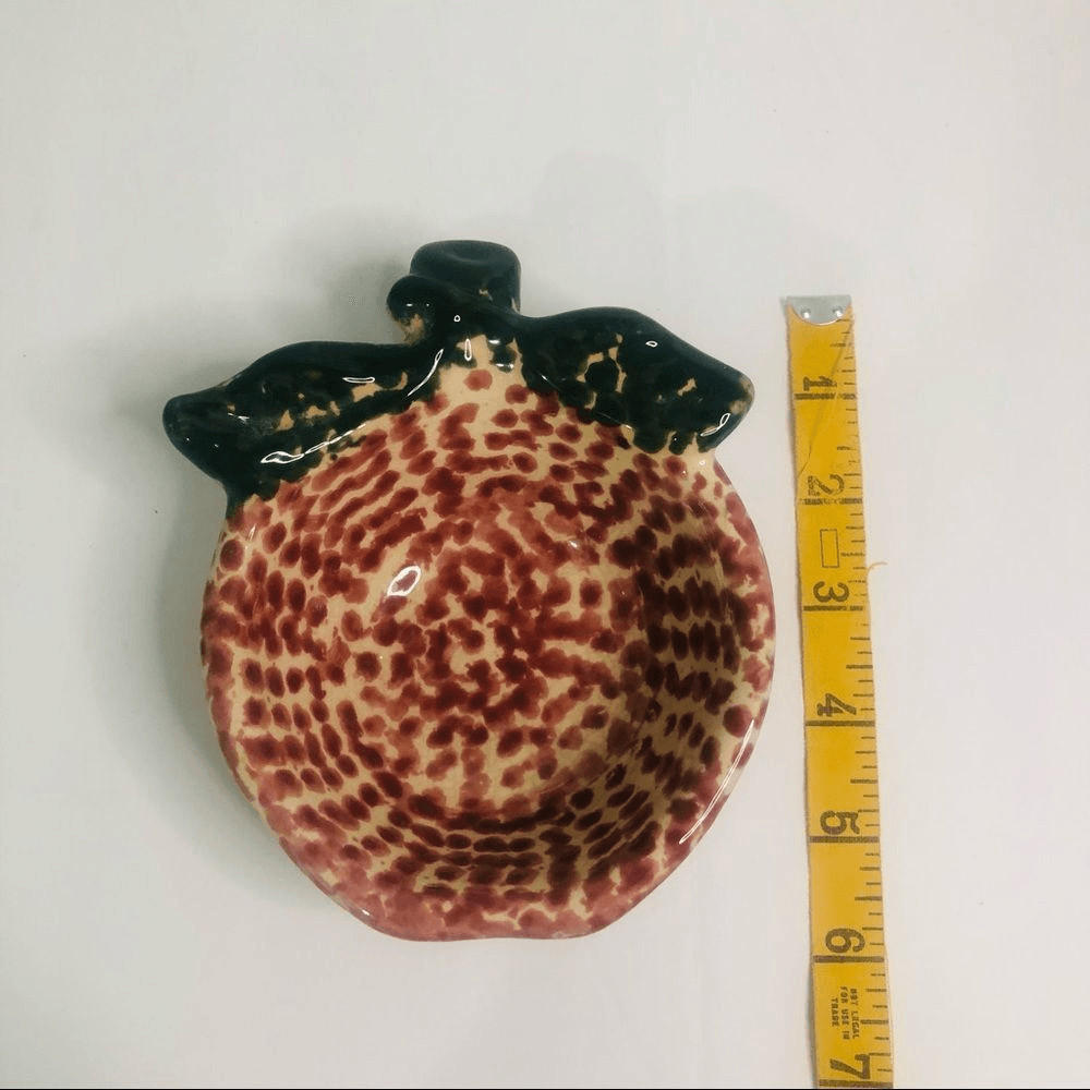 vtg ceramic apple dish red spatterware trinket dish country grandma core