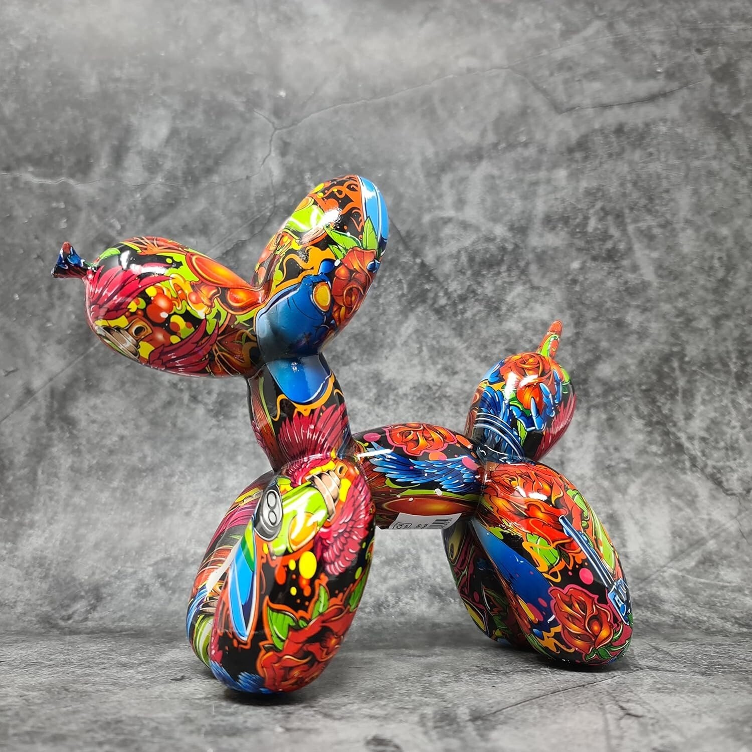 Graffiti Balloon Dog Statue, Modern Pop Art Sculpture, Multicolor Resin Home Dec