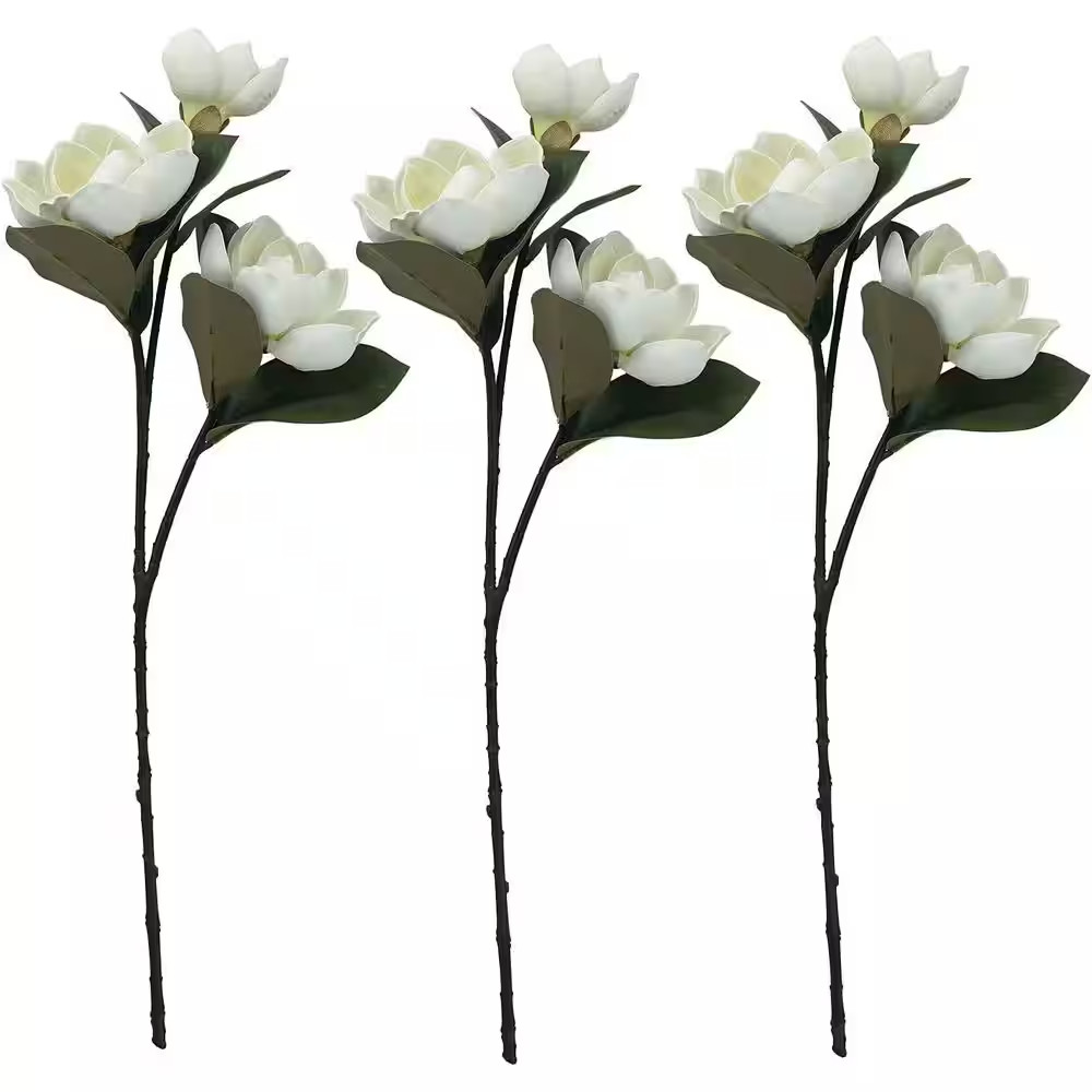 3 in 3Pcs 29.5 In. White Artificial Magnolia Branch Stem Faux Magnolia Floral Ar