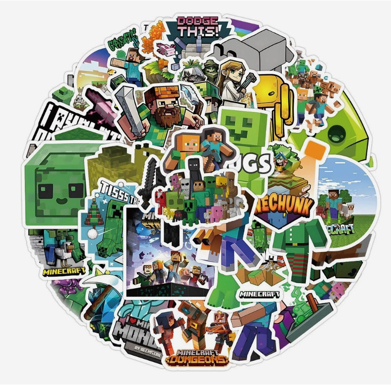 50PCS Minecraft Stickers Waterproof Vinyl Laptop Phone Tablet Water Bottle Decal