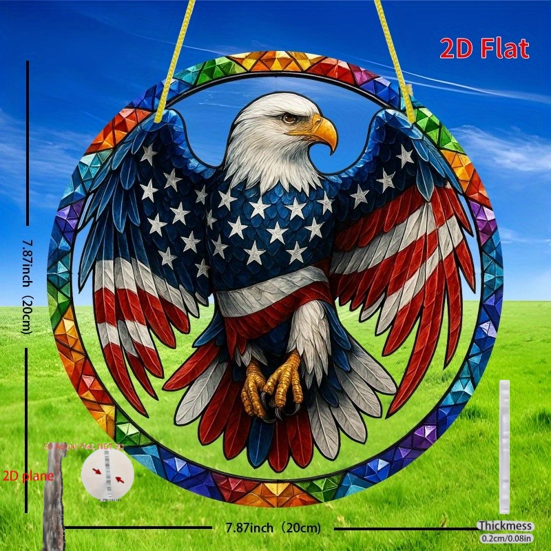 Patriotic Eagle Suncatcher Round Acrylic Window Decor Gifts 8*8in