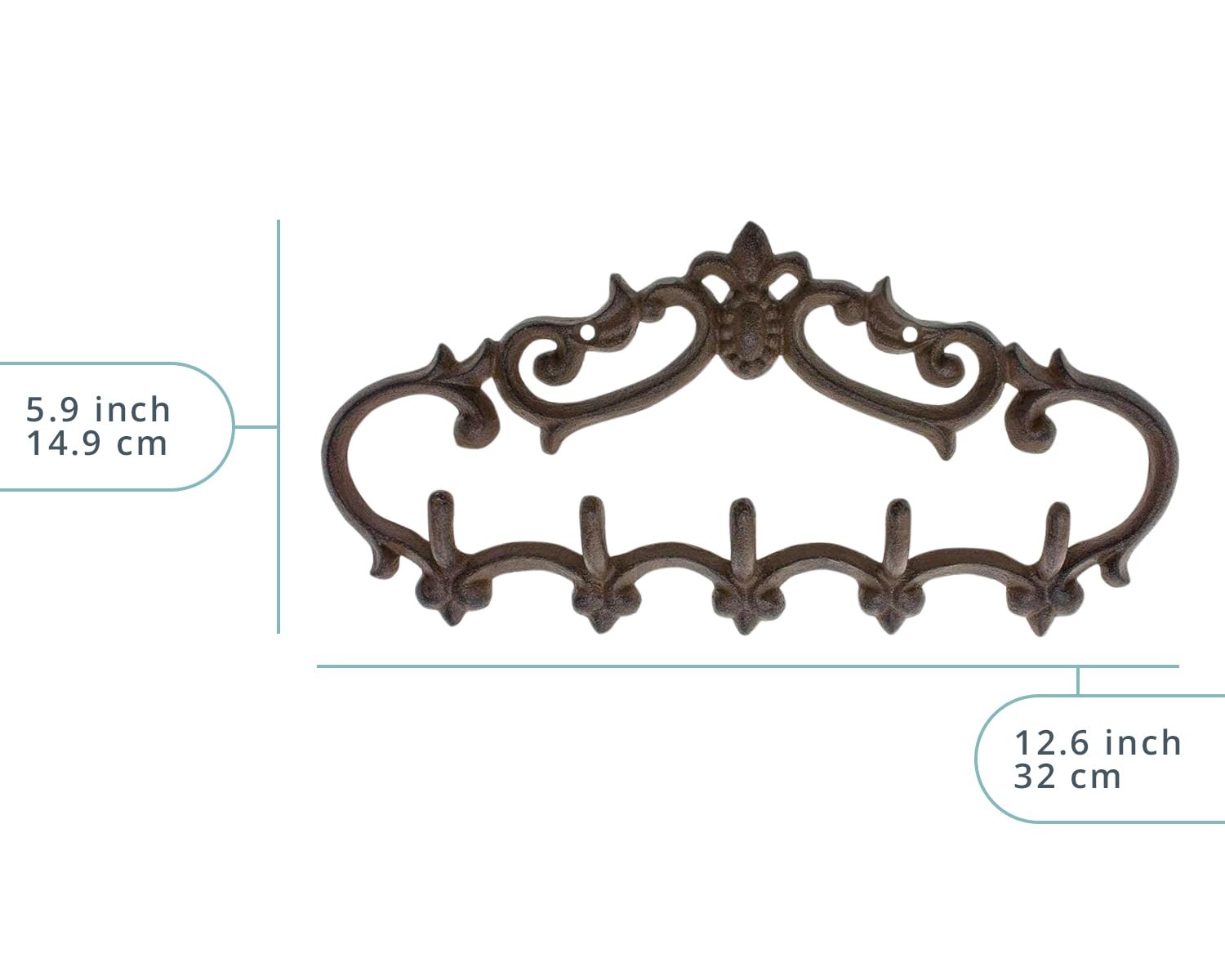 Comfify Cast Iron Wall Mounted Hanger – Vintage Design with 5 – Hooks, Brown