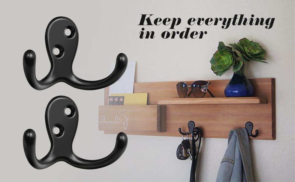 14 Pack Coat Hooks, Heavy Duty Double Prong Coat Hooks Wall Mounted with 28