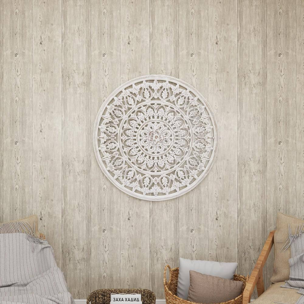 36 In. X 36 In. Wood White Handmade Intricately Carved Floral Wall Decor with Ma