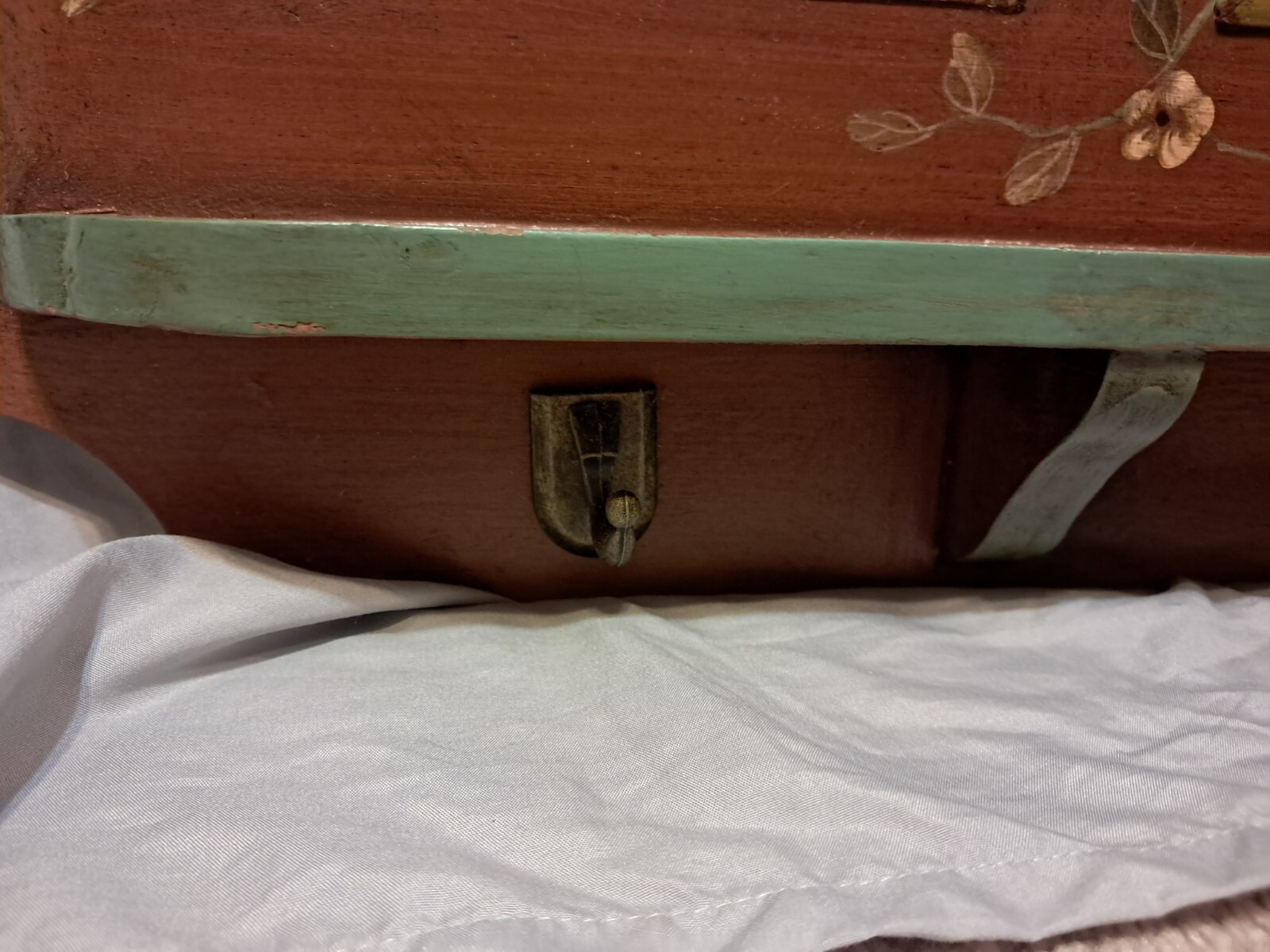 Vintage floral shaker board with coat hooks, wood, green accents