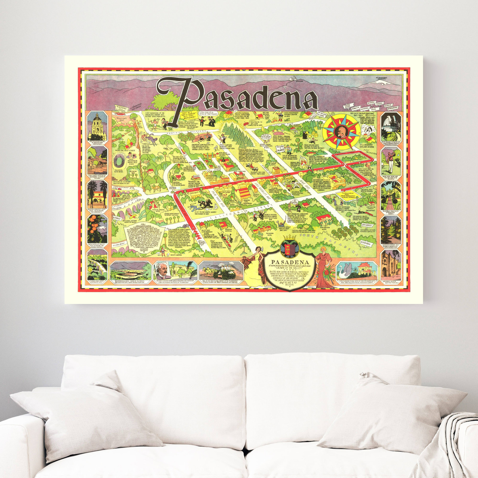 Old Map of Pasadena, CA 1933 – Vintage Pasadena California A