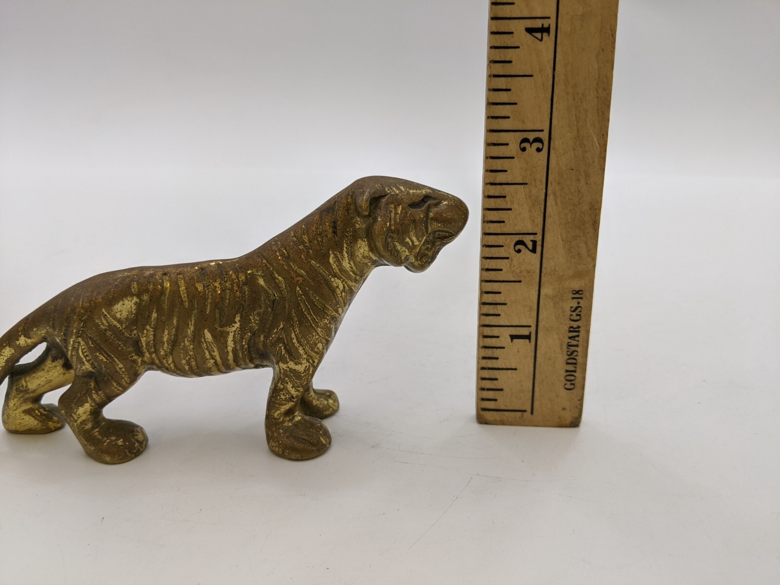 Solid Brass Striped Tiger Animal Statue Figurine Feng Shui 6-1/2″ Length