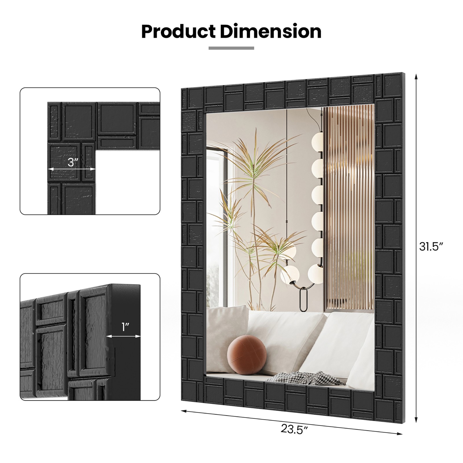 32” x 24”Wood Framed Wall Mirror w/Solid Wood Frame Vertical Horizontal