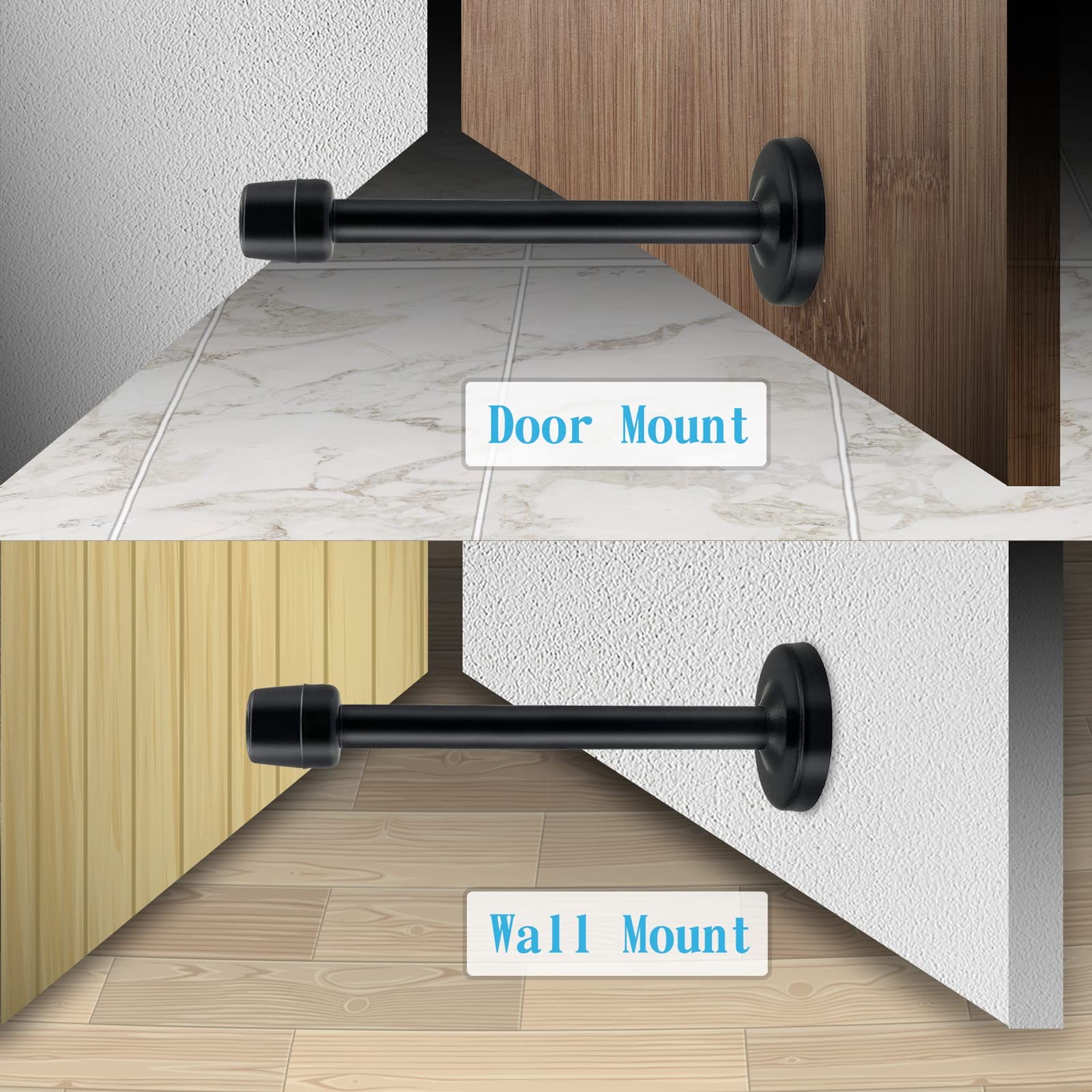KOLAKO 4 Pack Long Door Stopper 4 Inch Black Door Stops, Stainless Steel,