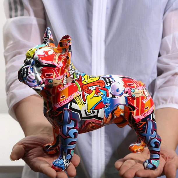 Pop Art French Bulldog, Graffiti Style Resin Statue Decoration Pop Art Hydro Dip