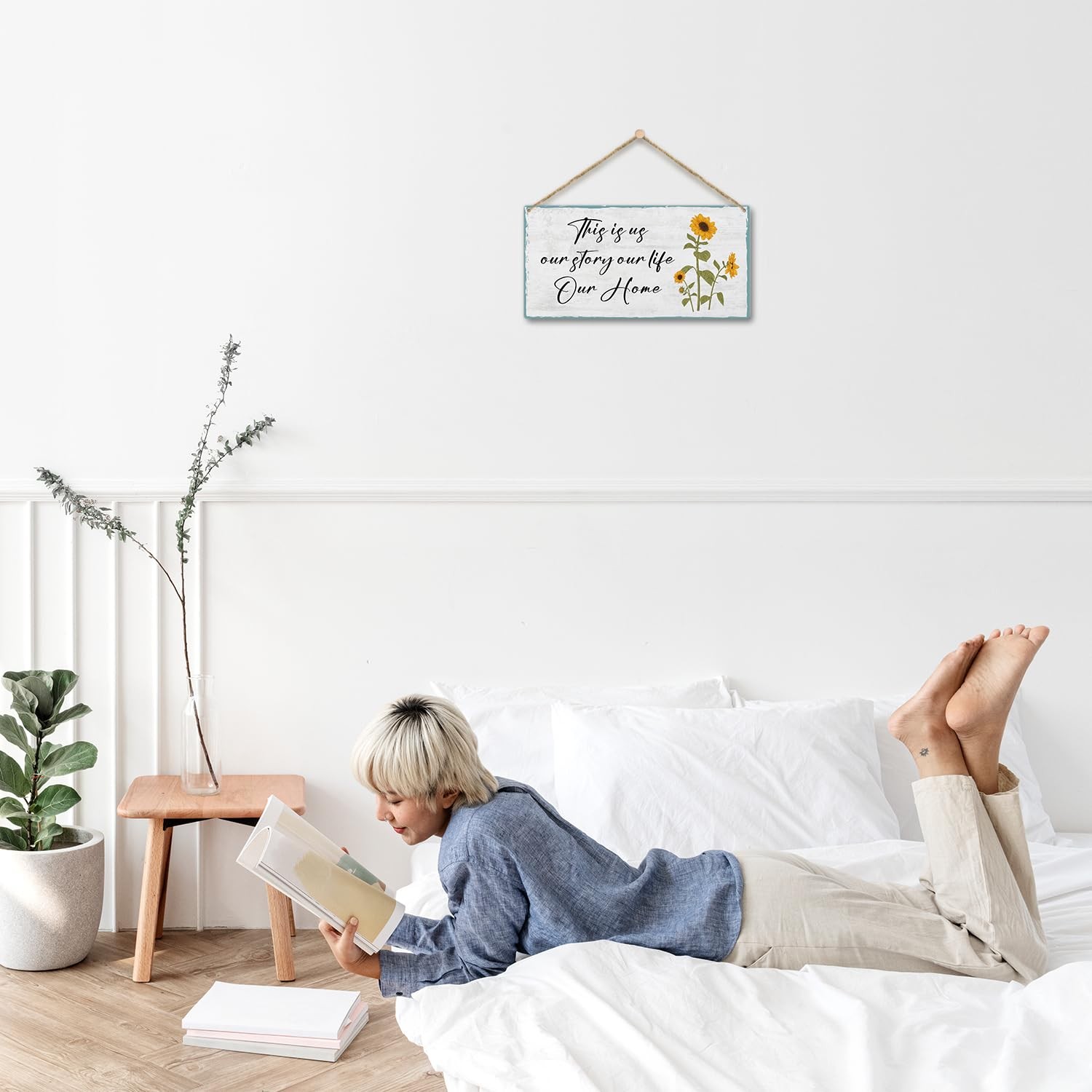 HOUSPEAK Wooden Sign, Rustic Wall Art, 10 x 5 x 0.1 inches, White, multicolor