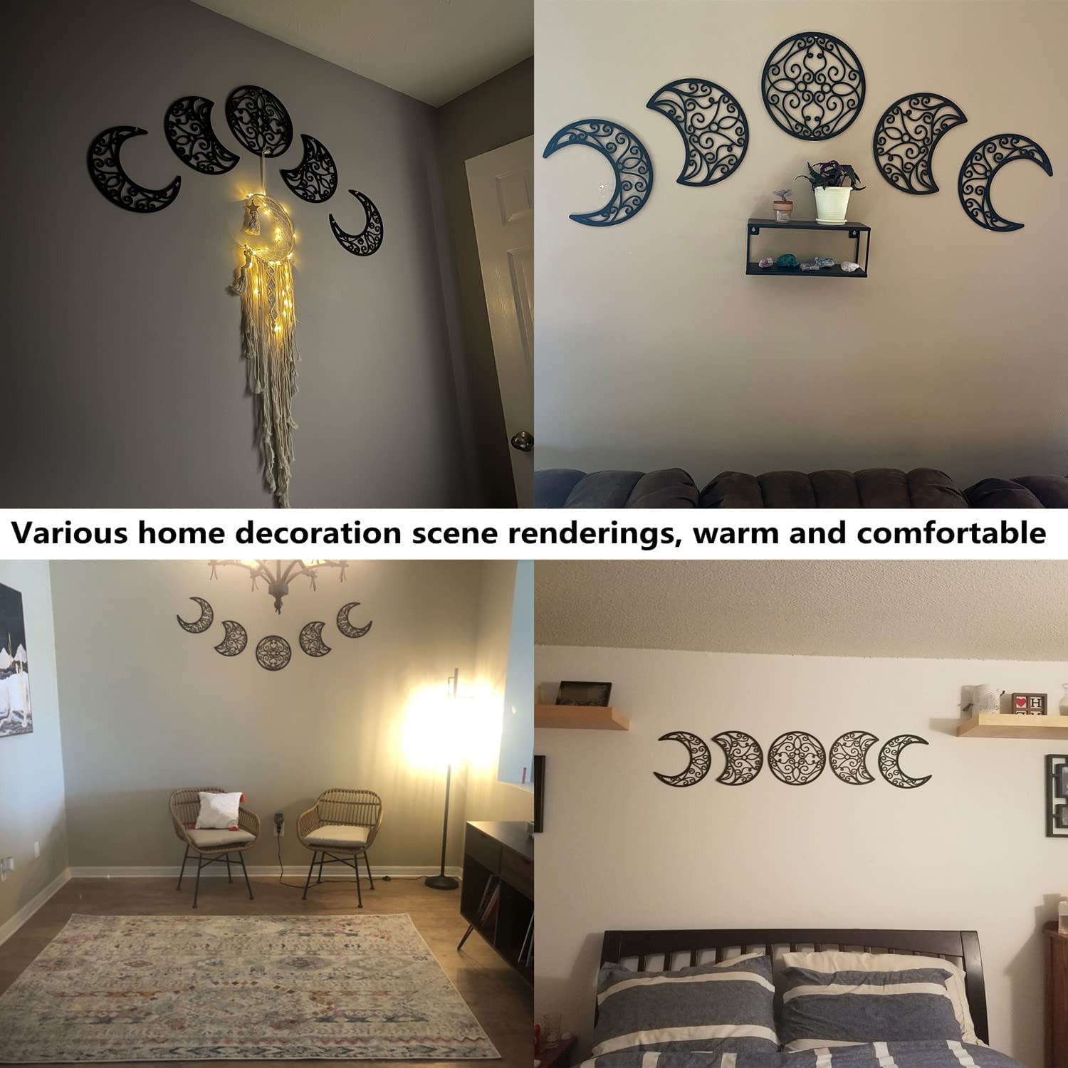 5 Pieces Moon Decoration Wall Decoration Wooden Moon Phase Wall Hanging Bohem…