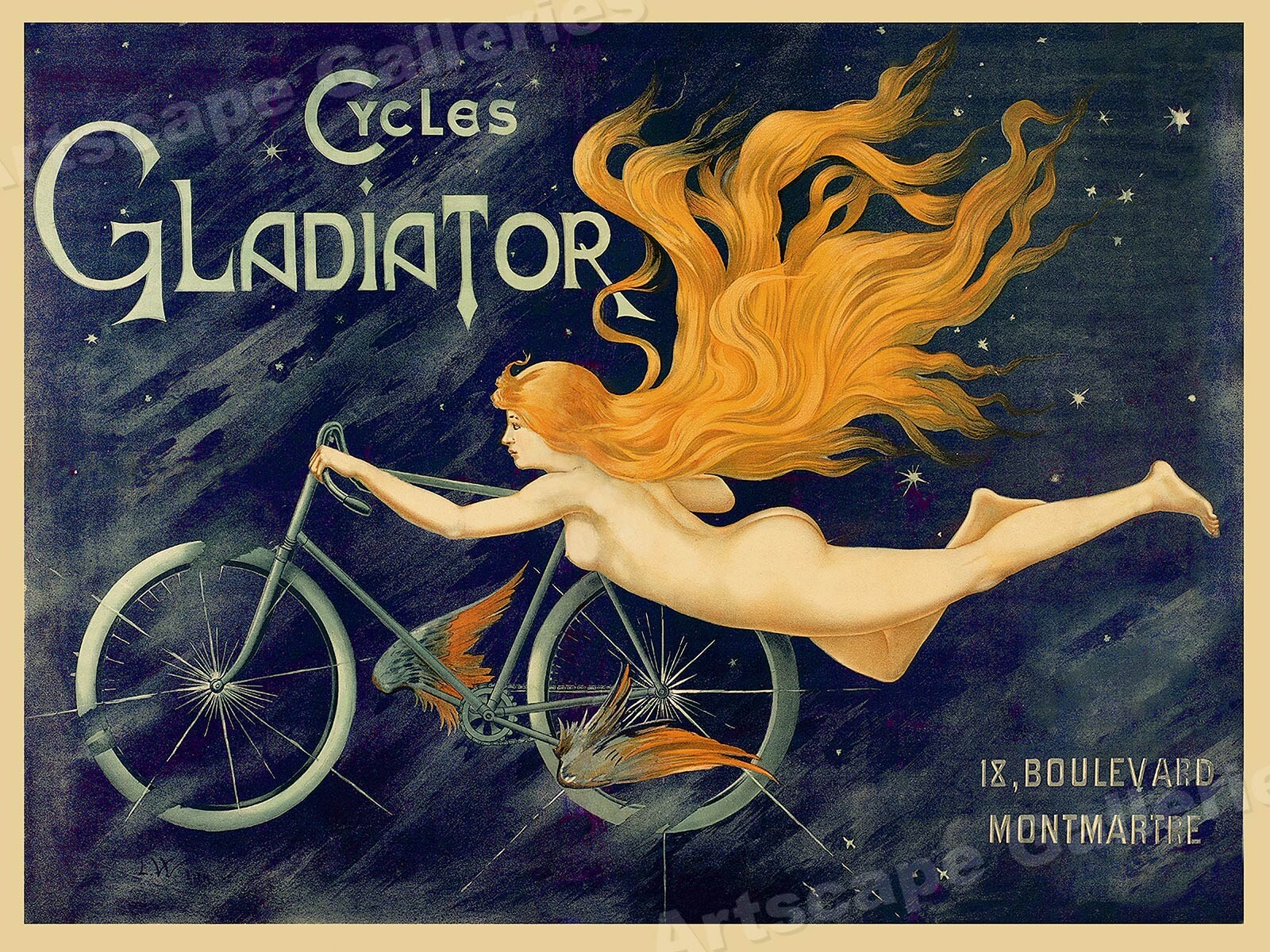 Cycles Gladiator Vintage Style 1895 Art Nouveau Bicycle Poster – 24×32