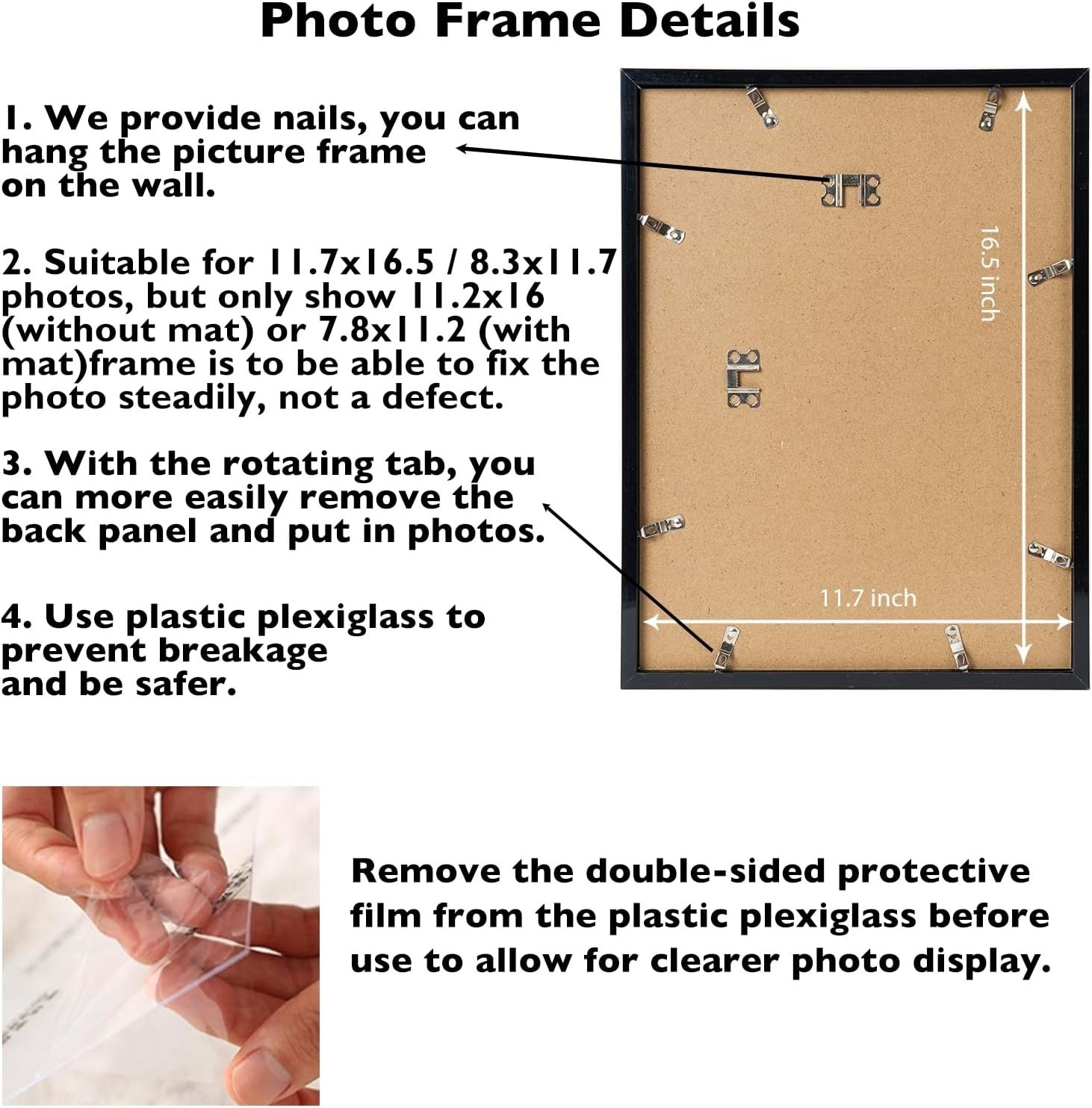 Lightweight Black Plastic Photo Frame with Plexiglass – Easy Installation