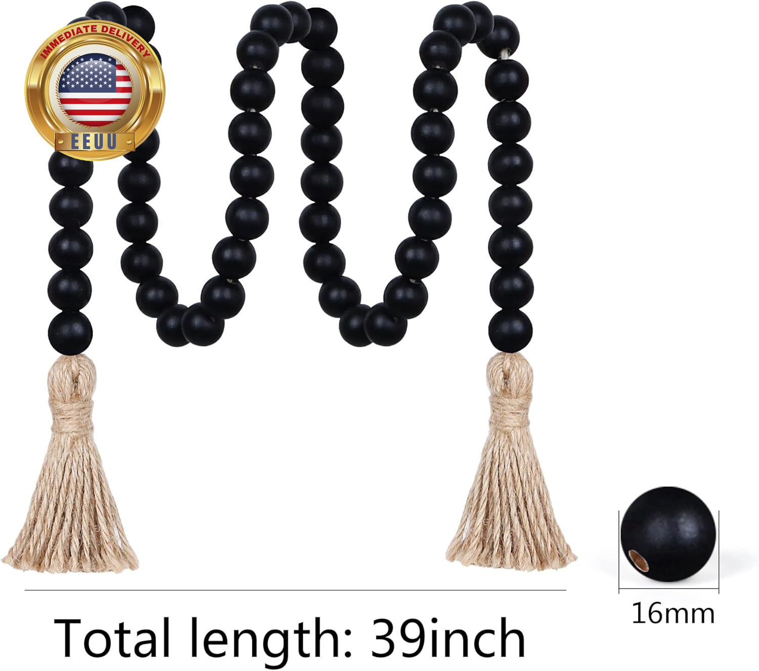 39In Wood Bead Garland Farmhouse with Tassels,Versatile Prayer Beads Boho Chic W