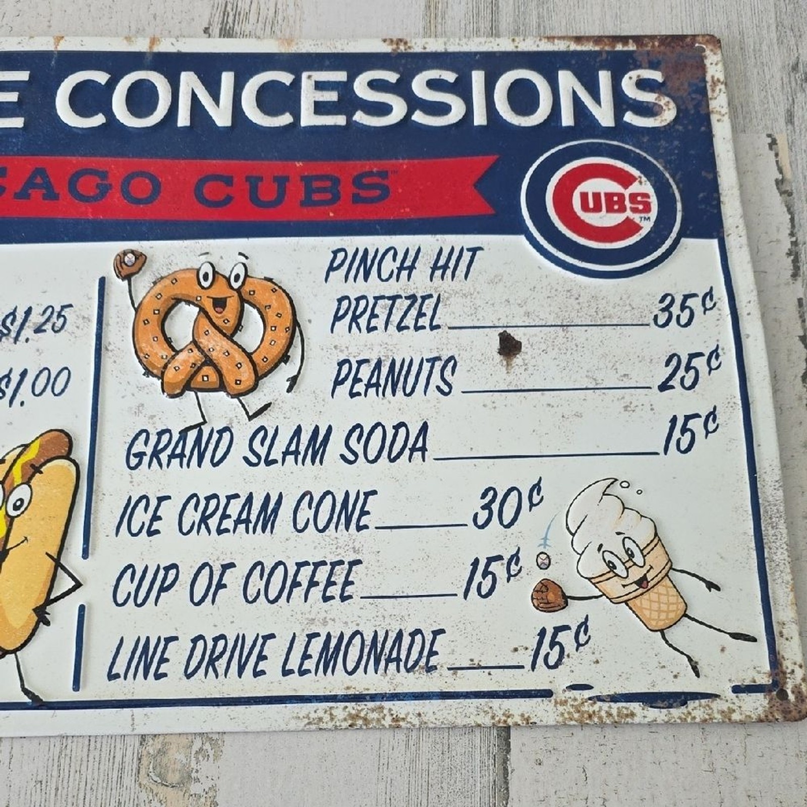 Chicago Cubs MLB Ball Game Concessions Metal Sign Blue White Red 17″ X 10″