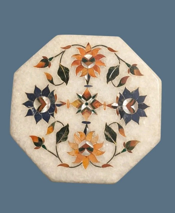 6 Inches Marble octagon Semi Precious Stone Inlay
