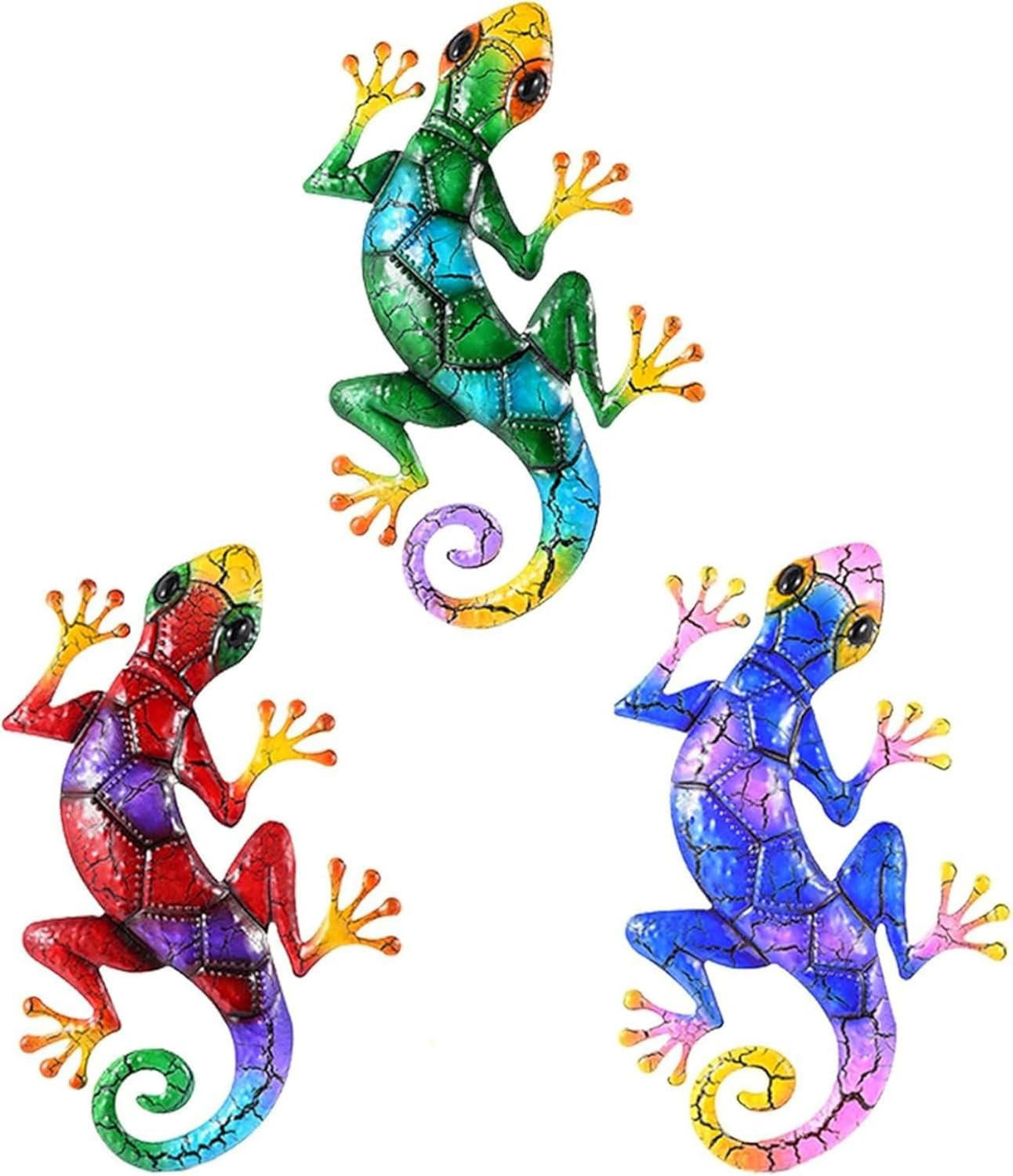 Metal Gecko Wall Decor,Outdoor Hanging Lizard Wall Art,Colorful Metal Lizards Wa