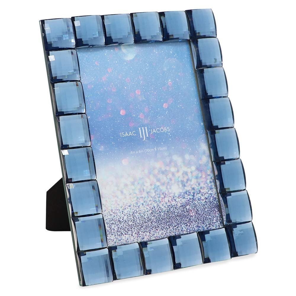 Isaac Jacobs Decorative Sparkling Light Blue Jewel Picture Frame, Photo…
