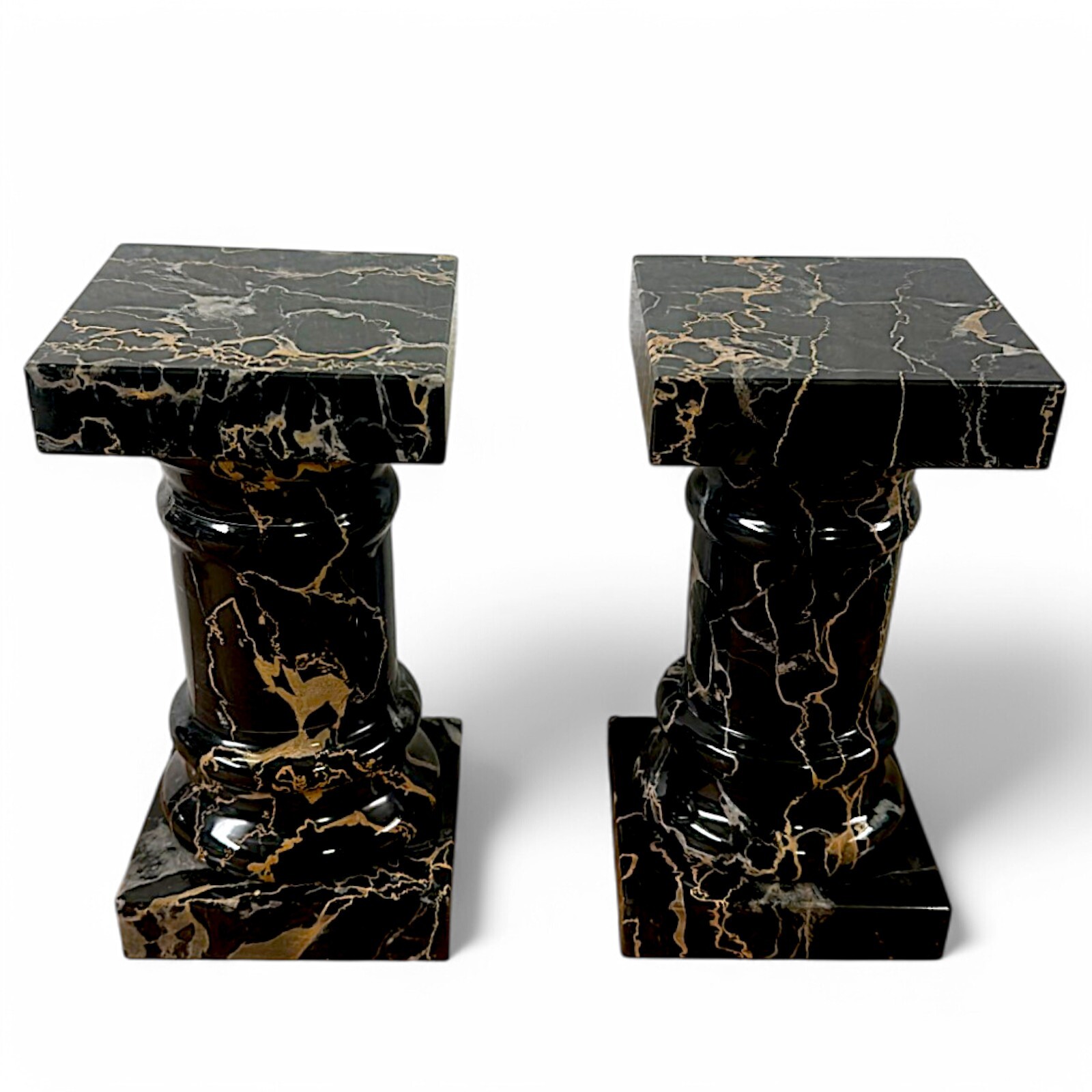 Set Of Portoro Black Marble Art Column Bookends H17Cm