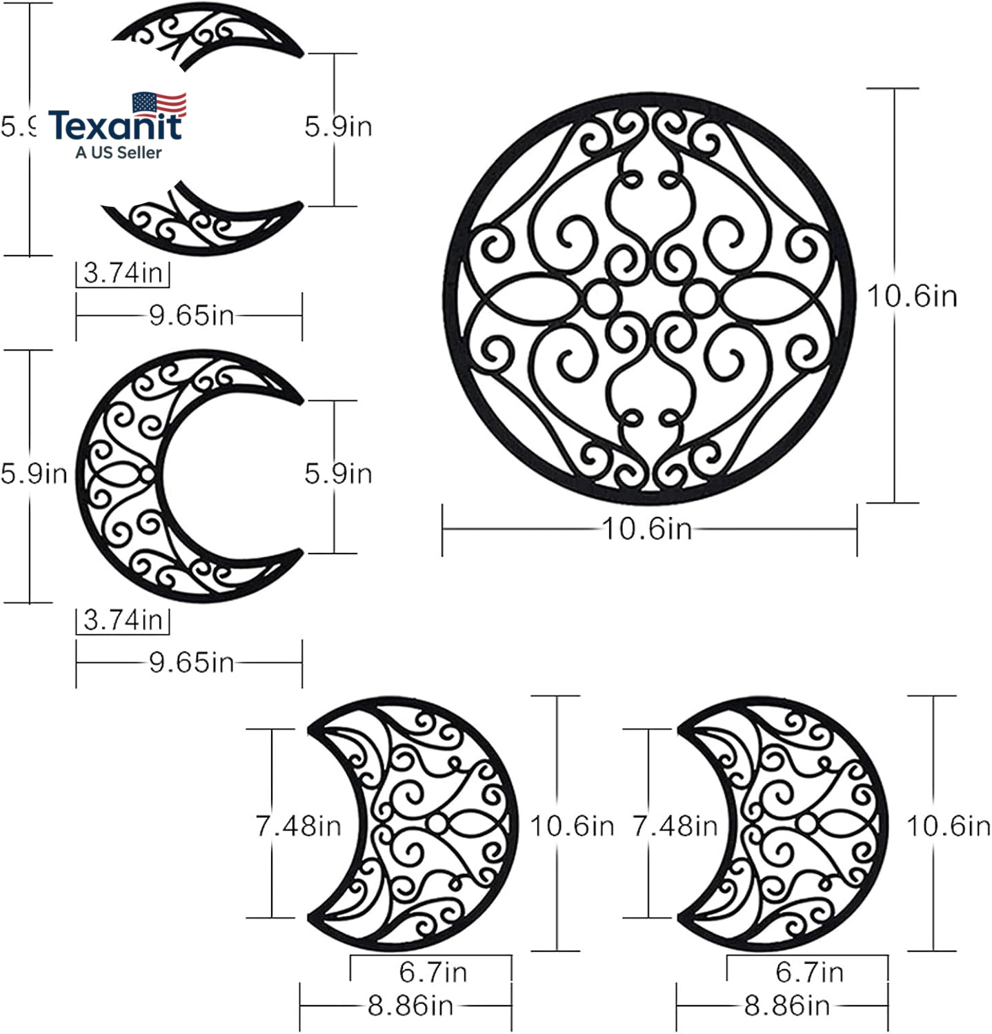 5 Pieces Moon Decoration Wall Decoration Wooden Moon Phase Wall Hanging Bohemian