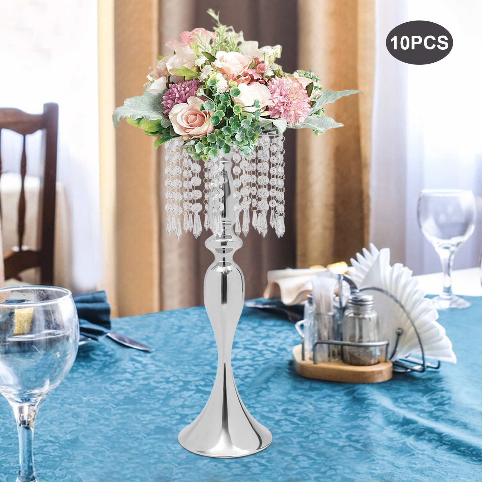10 PCS Tabletop Crystal Wedding Flower Vase for Banquet Party Decoration