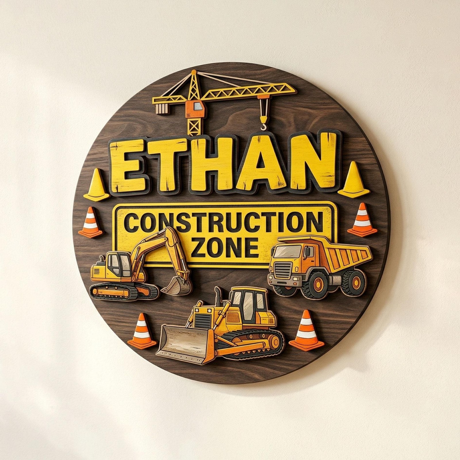 Personalized Construction Name Sign, Kids Room Door Sign, Construction Nursery