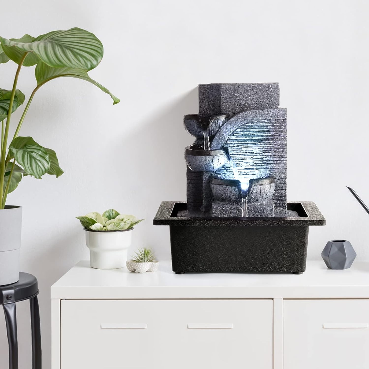 Elegant Tabletop Water Feature with LED – Indoor Waterfall for Home and Office