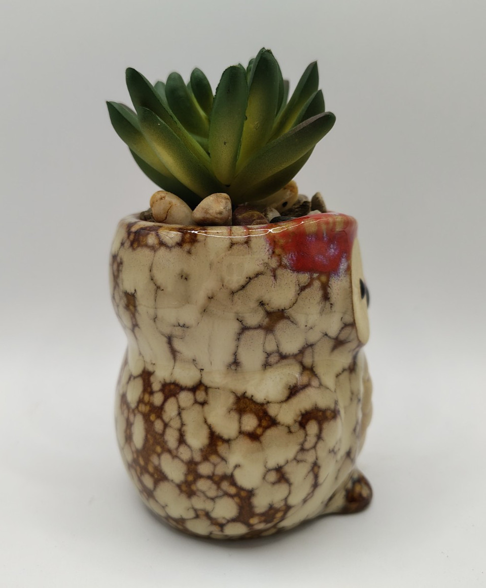 Owl Planter with Artificial Succulent Plant