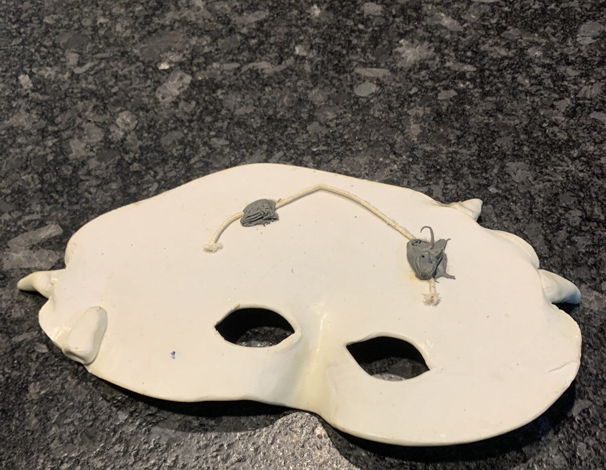Pottery Handpainted Face Wall Mask 12” In Length By 6 1/2” Wide Beautiful