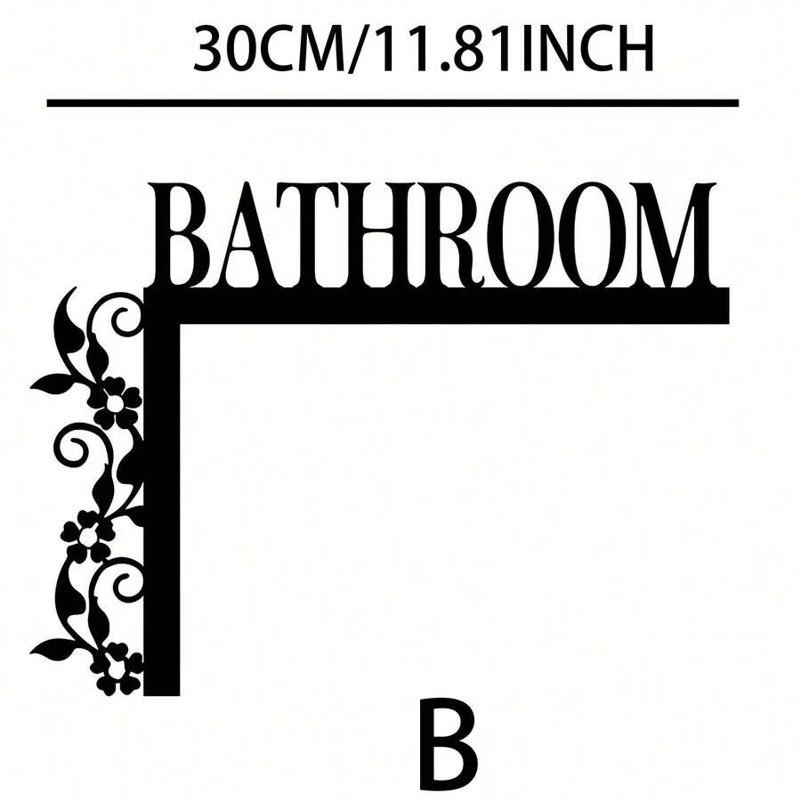 Bathroom Door Sign Wall-Mounted Iron Metal Art Decor Plaque with Floral Design